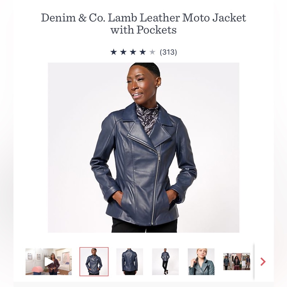 Denim and Company Small Dark Navy Leather Moto Jacket NWOT